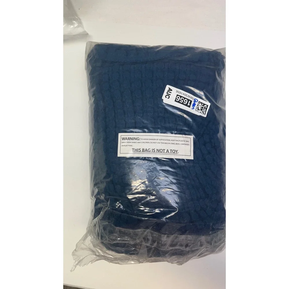 Utopia Waffle Blanket Queen Navy Blue 100% Cotton Textured Bedding New